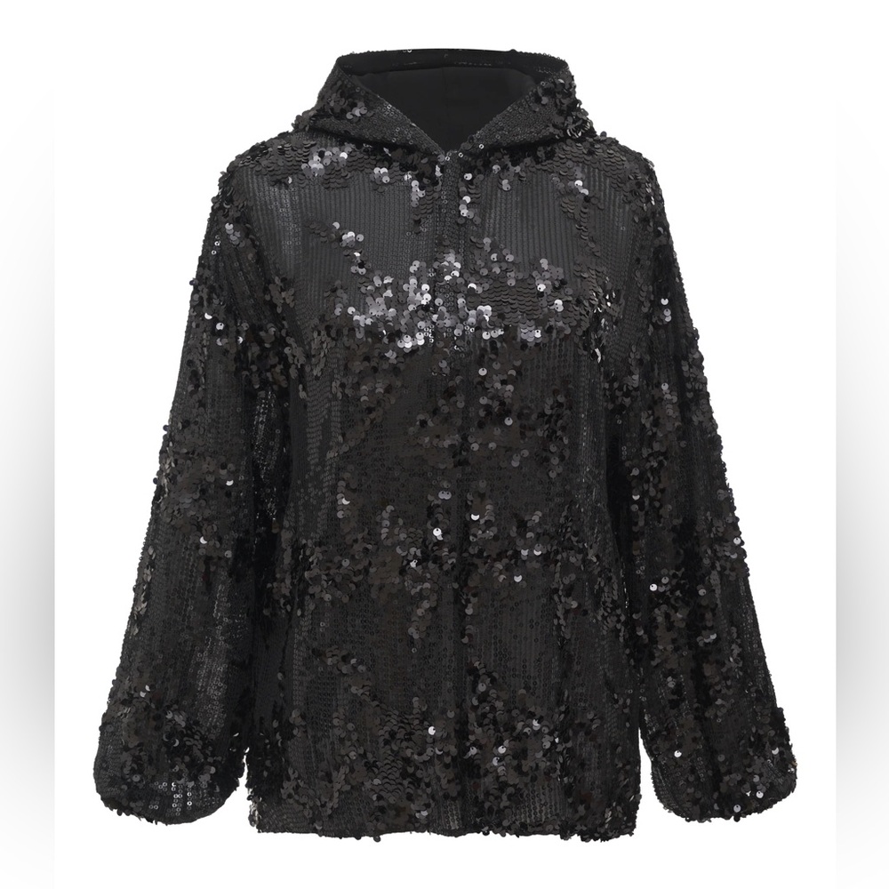 Gold Hawk Lexi Black Sequin‎ Pull Over Hoodie Top Women’s Large